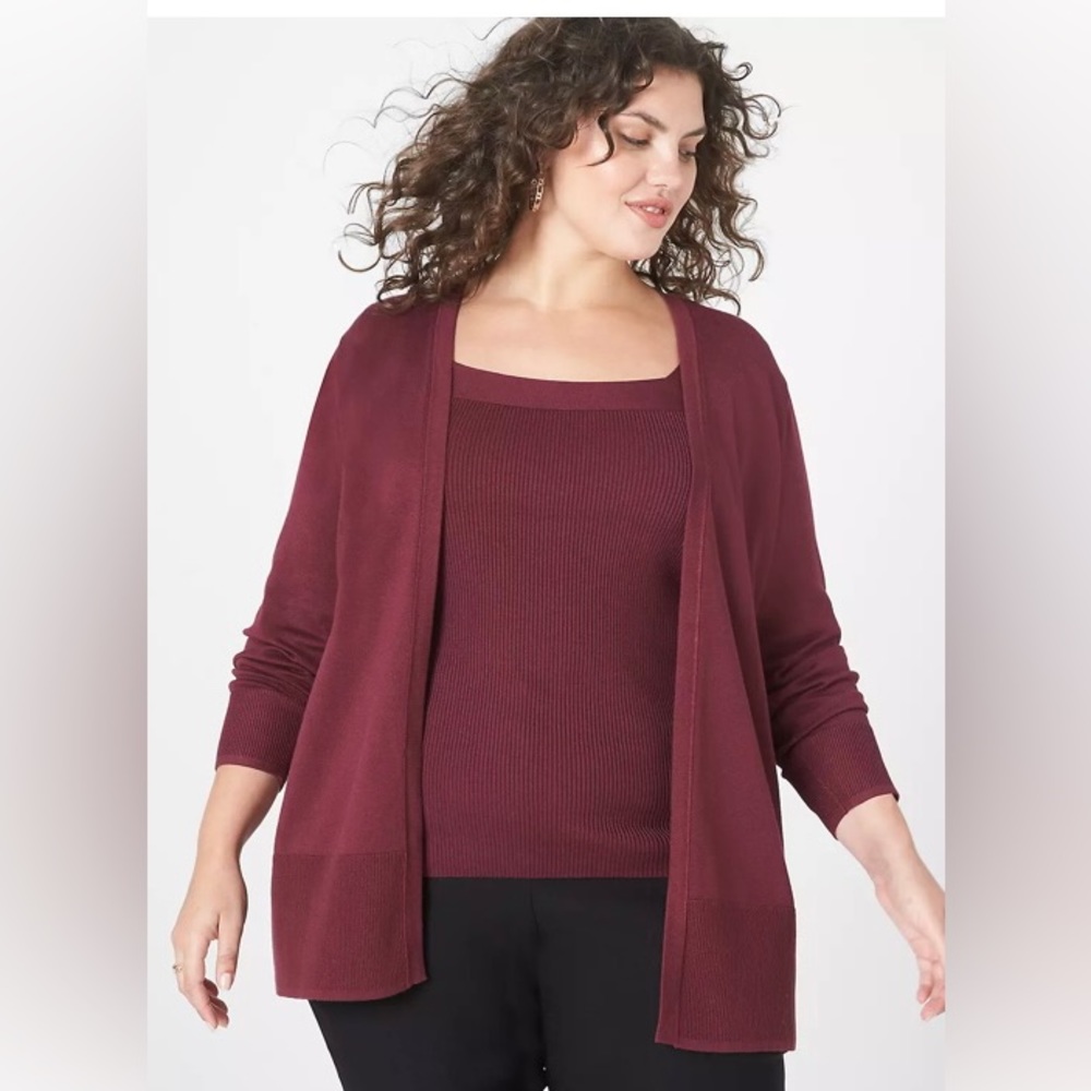 Classic 3/4-Sleeve Open-Front Cardigan
